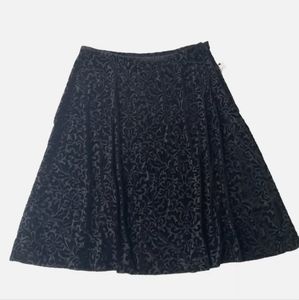 Talbots Black Floral Velvet Lined Side Zip Stretch Flowy A-Line Skirt size 12 $1